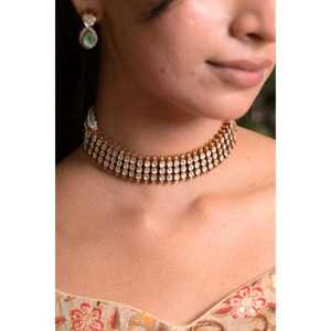Conjunto de collar y aretes de plata de ley 925 con incrustaciones Kundan, hecho a mano, estilo indio, para un look de boda regal. - Product Image 4