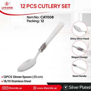 Ensemble de 12 cuillères à dîner en acier inoxydable 18/10 plaqué argent de luxe avec manche en résine ivoire, couverts de table haut de gamme - Product Image 2