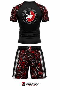 SINEWY SPORTS Men's Wrestling <b>Compression</b> <b>Shirt</b> & Shorts Set Sublimation Print Moisture Wicking Fitted Adult Martial Arts Wear - Product Image 3