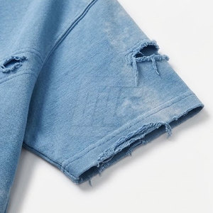 T-shirts Oversize Effet Vieilli en Coton Délavé, Streetwear Personnalisé, Hauts Décontractés d'Été avec Bords Bruts - Product Image 4