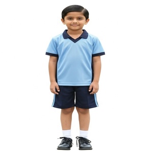 Uniforme Escolar para Niños de Primaria, Conjunto de Camiseta Polo y Pantalones Cortos de Algodón de Alta Calidad con Logotipo Personalizado, Diseño de Bloques de Color Amarillo y Gris - Product Image 3