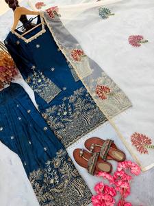 Conjunto de Salwar Kameez Pakistaní Moderno Bordado en Azul Turquesa de Lujo para Mujer, Verano/Invierno, Dupatta de Organza, Diseño para Fiestas - Product Image 5