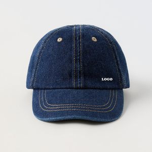 Casquette de baseball en denim 6 panneaux ajustée unisexe, chapeau décontracté avec logo brodé sur le pan droit, en coton lavé, couleur unie, taille adulte 58-60CM - Product Image 1