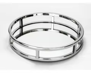 Modern Serving <b>Tray</b> Modern Rectangular Stainless Steel <b>Mirror</b> Finish Food Drink Platter Oval Side Loop Handles Serving <b>Tray</b> - Product Image 4