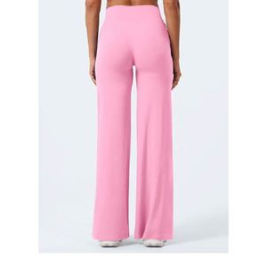 Pantalones de yoga de cintura alta y pierna ancha para mujer, suaves como la mantequilla, acampanados, deportivos, color rosa, para gimnasio, fitness, correr, ropa deportiva. - Product Image 2
