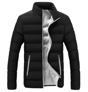 2025 Men's Casual Winter Thickened Stand Collar Warm Padded Windproof Zipper Front Logo Puffer <b>Jacket</b> - Product Image 3