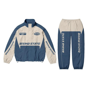 <b>Men</b>’s Retro Color Block Tracksuit Set Windbreaker <b>Jacket</b> and Jogger Pants Casual Streetwear Sportswear Outfit - Product Image 1