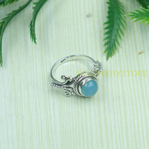 Natural Blue Calcedony <b>Ring</b> 925 Sterling Silver Handmade Vintage Filigree <b>Ring</b> <b>Boho</b> Statement Gemstone Jewelry for Women Unisex - Product Image 2
