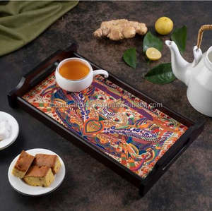 Juego de 3 bandejas de madera pulida con decoración de ágata de estilo náutico Artesanía Mesa de comedor Almacenamiento de servicio Uso Recuerdo romántico - Product Image 4