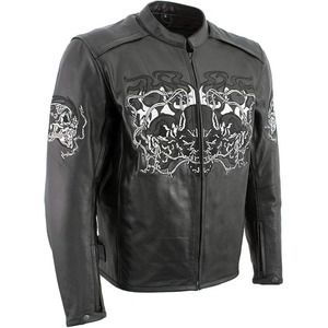 SAMROZ SPORTS Leather Men's <b>Racer</b> Style Collarless Premium Leather Motorcycle Biker Riders <b>Jackets</b> - Product Image 1