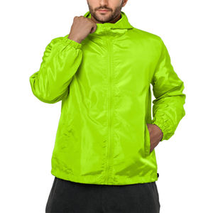 Veste coupe-vent imperméable à capuche pour homme, vert néon, légère, en polyester, décontractée, pour le printemps, fermeture éclair - Product Image 3