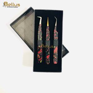 Pince à cils professionnelle de luxe double ton Jaune Noir en acier inoxydable 90, outil d'extension de cils à forte adhérence et durable - Product Image 4