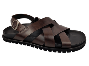 Sandalias de Cuero Marrón con Tiras Cruzadas, Punta Puntiaguda, Fáciles de Poner, Forro de Malla Transpirable, Suela de Goma, Estilo Sólido para Todas las Temporadas - Product Image 1