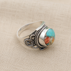 925 Sterling Silver Oyster Turquoise Gemstone <b>Rings</b> Handmade Vintage Boho Artisan <b>Cocktail</b> <b>Ring</b> Rose <b>Gold</b> Plated - Product Image 6