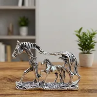 Figurine de cheval en alliage de zinc plaqué argent avec poulain, décoration d'intérieur, thème animal, artisanat de moulage
