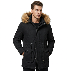 Veste matelassée à capuche pour homme, hiver, doublure épaisse en polyester, fermeture éclair, manches longues, style décontracté, noire, respirante à l'avant - Product Image 2