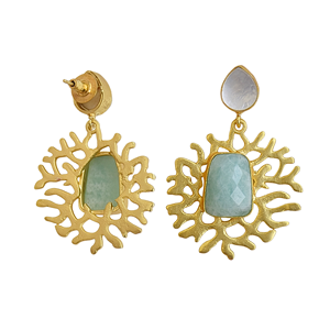 Pendientes colgantes de amazonita con nácar, joyería de moda, chapados en oro, hechos a mano. - Product Image 6