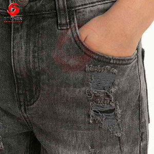 Men's Distressed Snow Wash Denim Shorts Mid Waist Ripped Cotton Streetwear Summer Casual Shorts - Product Image 3