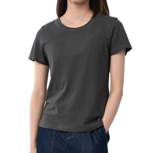Camiseta de Verano para Mujer, 100% Algodón Jersey, Estilo Urbano Moderno, Informal, Holgada, con Estampado Sólido, Cuello Redondo, Manga Corta - Product Image 1