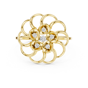 Anillos de oro macizo de 14k para mujer con diamantes de corte redondo minimalista en forma de flor, para regalo, compromiso, aniversario, boda - Product Image 1