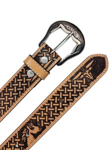 Ceinture en cuir de vachette de style western avec motif floral gravé à la main, au meilleur prix pour hommes et femmes, avec logo personnalisé - Product Image 5