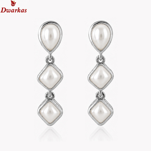 Pendientes de diseño perfecto y moderno para mujer, de plata de ley 925 con perlas y piedras preciosas naturales, ideales para aniversario de boda. - Product Image 2