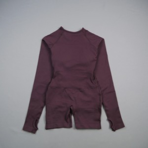 Ensemble de yoga 2 pièces bordeaux froncé sans manches, col halter et col rond, avec volants, taille mi-haute, sans couture, respirant, en Spandex uni, tenue de sport - Product Image 4
