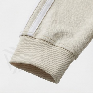 Survêtement pour homme à imprimé géométrique crème, fermeture éclair intégrale, col montant, vêtements de sport décontractés, coupe régulière, vêtements d'automne - Product Image 6