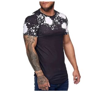 T-shirt de sport à manches courtes pour homme, motif géométrique noir, avec bordure jaune, séchage rapide, tricoté, coupe régulière, col rond - Product Image 2