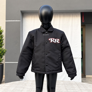 Jaqueta Bomber de Corduroy Preto à Prova de Vento com Estampa do Logo RR e Fecho de Zíper para Meninos no Outono - Product Image 1