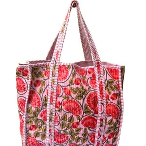 Indian Hand Block Printed <b>Quilted</b> <b>Tote</b> <b>Bag</b> Cotton Floral <b>Tote</b> <b>Bag</b> Indian Handmade <b>Bag</b> Women Everyday <b>Bag</b> - Product Image 2