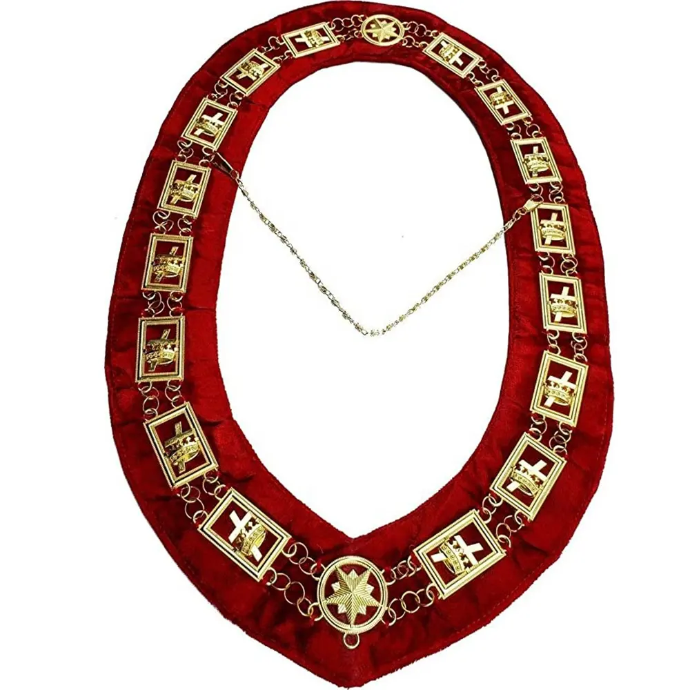 Collare a catena in metallo templare Masonic Regalia Knights gioielli in oro con velluto rosso di altissima qualità