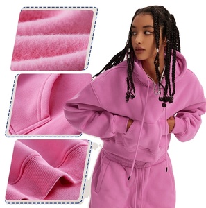 Sudadera con capucha corta Premium para mujer con manga larga y cremallera personalizada bordada 100% algodón para invierno - Product Image 4