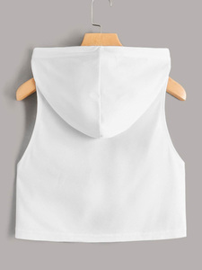 Débardeur court blanc à capuche pour femme, décontracté, uni, sans manches, avec logo brodé personnalisé, idéal pour l'été, l'entraînement, la gym et le fitness, OEM - Product Image 5