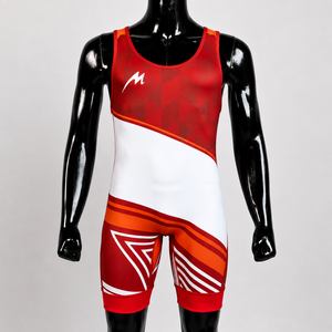 <b>Men</b> Red White <b>Wrestling</b> <b>Singlet</b> Heat-Transfer Printed Spandex Polyester Lightweight Waterproof Quick Dry Breathable Four-Way - Product Image 1