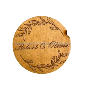 Sous-verres en bois Logo cadeau de verres personnalisé sous-verres en bois véritable avec gravure au laser coffret cadeau personnalisé avec boîte de rangement - Product Image 1