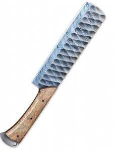 Hachoir de cuisine artisanal en acier Damas avec manche en bois naturel - Product Image 2