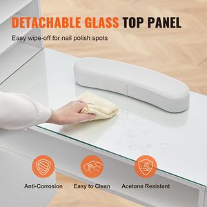 Acetone-Resistant Manicure <b>Table</b> with Glass Top Nail Tech Desk <b>Makeup</b> Dressing Nail Station Storage Cabinets - Product Image 3