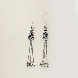 Pendientes Colgantes de Plata 925 Vintage con Diseño de Flor, Joyería para Uso Diario de Mujer, Estilo Étnico con Borlas, Diseño Jhumka - Product Image 2