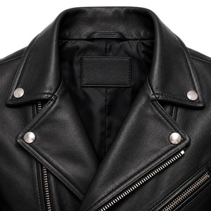 Veste de motard en cuir véritable pour homme SANDRA TRADERS, coupe ajustée, col montant, fermeture éclair, ceinture, respirante, pour l'hiver - Product Image 4