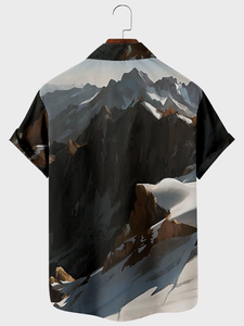 Camisa de manga corta con solapa para hombre, talla grande, Mountain 2, estampada, con bolsillos - Product Image 4