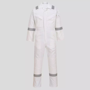 Combinaison de travail blanche pour hommes, bandes réfléchissantes, uniforme de sécurité en coton - Product Image 5