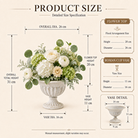 Centre de table artificiel en soie fait main, arrangement de roses et d'hortensias artificiels blancs et verts, vase en forme de coupe romaine, décoration pour mariage, maison, fête