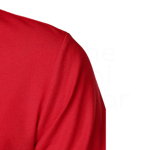 Polo Rojo de Manga Corta para Hombre, Color Sólido, Tejido de Punto, Estilo Casual con Ribete Blanco en el Cuello y los Puños - Product Image 4