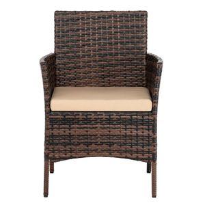 Set di 2 Poltrone Marroni Sfumate e 1 Divanetto con Tavolino in Vetro Temperato, Divano da Giardino in Rattan - Product Image 4