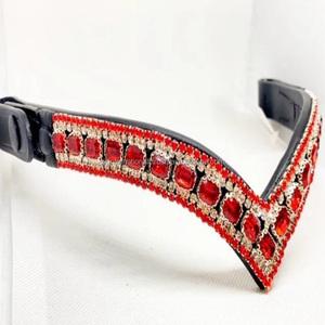 Bande de front de cheval en cuir véritable faite à la main de qualité d'exportation avec cristaux de verre multicolores bande de front de cheval bling diamante - Product Image 5