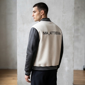 Chaqueta para hombre MA-ATTIERA, color crema, negro, con mangas de cuero PU, cremallera frontal, informal, para otoño - Product Image 2