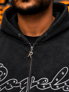 Men's Black Hooded <b>Zipper</b> <b>Sweatshirt</b> Regular Fit Fleece Casual Autumn Wear Front Logo Design - Product Image 5