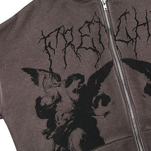 Sudadera con capucha gótica con cremallera, de algodón tejido, extragrande, con estampado frontal, transpirable, para otoño, de manga regular - Product Image 2
