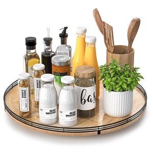 Cubo giratorio redondo de madera con borde metálico, multifuncional para decorar mesas de comedor y servir comida, de la India. - Product Image 6